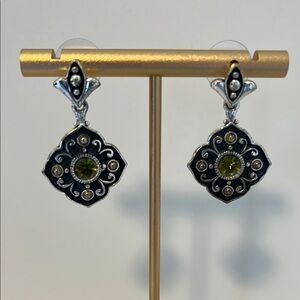 Elegant Silver Earrings w/ Green Center Stones